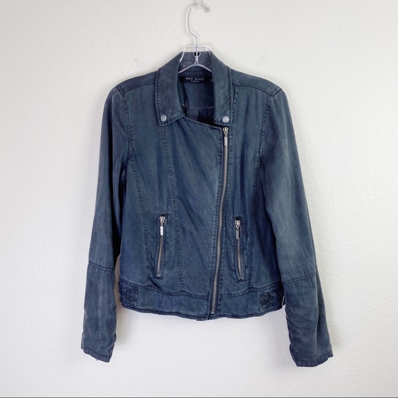 MAX JEANS Soft Stylish Tencel Grey Charcoal Moto Jacket Size XSmall - Picture 2 of 11